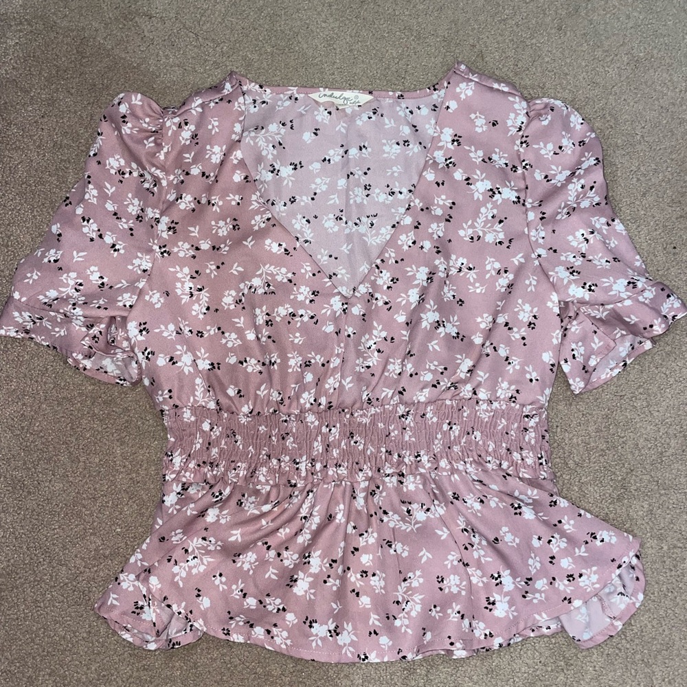 Pink floral puff sleeve top
